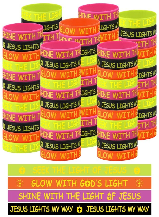 WinnerWhy 100 Pcs Halloween Christian Bracelets Jesus Bracelets Bulk Pumpkin Rubber Bracelet for Party Favors Gifts Prize, 4 Designs - Image 1